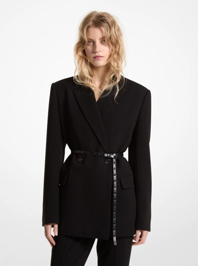 Belted Crepe Double-Breasted Blazer in BLACK | Michael Kors