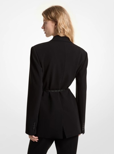 Belted Crepe Double-Breasted Blazer in BLACK | Michael Kors