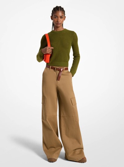 Stretch Organic Cotton Wide-Leg Cargo Pants in DARK CAMEL | Michael Kors