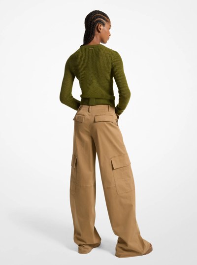 Stretch Organic Cotton Wide-Leg Cargo Pants in DARK CAMEL | Michael Kors