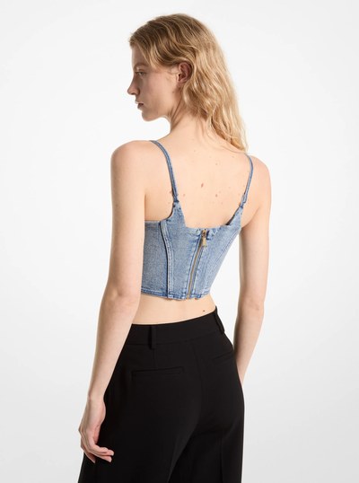 Stretch Denim Bustier Top in BLUE VINTAGE WASH | Michael Kors