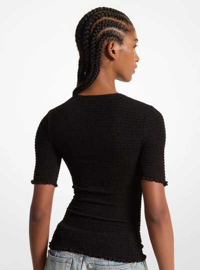 Smocked Georgette Shirt in BLACK | Michael Kors