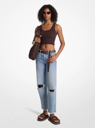 Ribbed Stretch Knit Cropped Tank Top in CHOCOLATE | Michael Kors