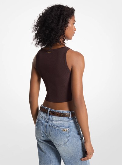 Ribbed Stretch Knit Cropped Tank Top in CHOCOLATE | Michael Kors