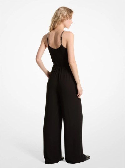 Smocked Georgette Chain Jumpsuit in BLACK | Michael Kors