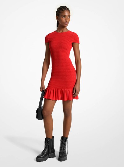 Smocked Georgette Mini Dress in CRIMSON | Michael Kors