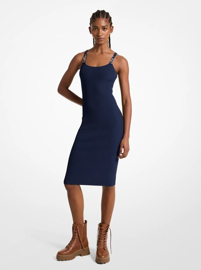 Ribbed Stretch Knit Midi Tank Dress in MIDNIGHTBLUE | Michael Kors