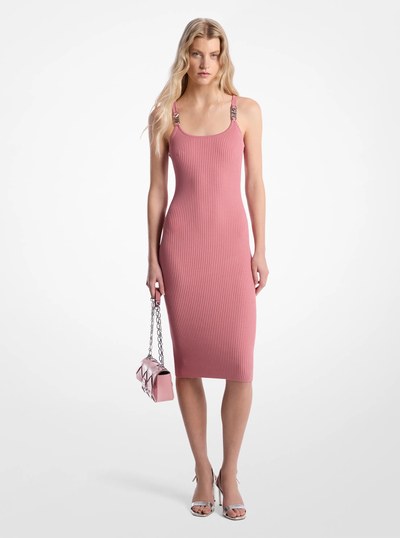 Ribbed Stretch Knit Midi Tank Dress in ROSEWATER | Michael Kors
