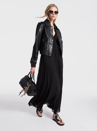Leather Blouson Jacket in BLACK | Michael Kors