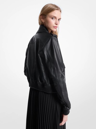 Leather Blouson Jacket in BLACK | Michael Kors