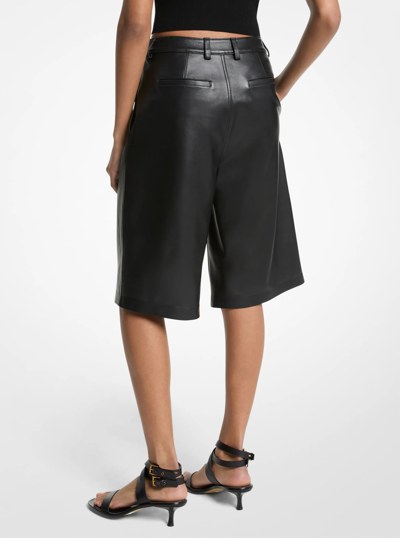 Pleated Leather Bermuda Shorts in BLACK | Michael Kors