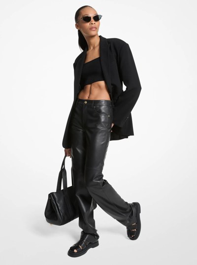 Straight-Leg Leather Pants in BLACK | Michael Kors
