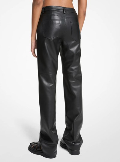 Straight-Leg Leather Pants in BLACK | Michael Kors
