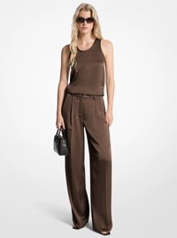 Pantalon &agrave; jambe large en satin drap&eacute;