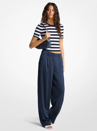 Pantalon &agrave; jambe large en satin drap&eacute; in MIDNIGHTBLUE | Michael Kors