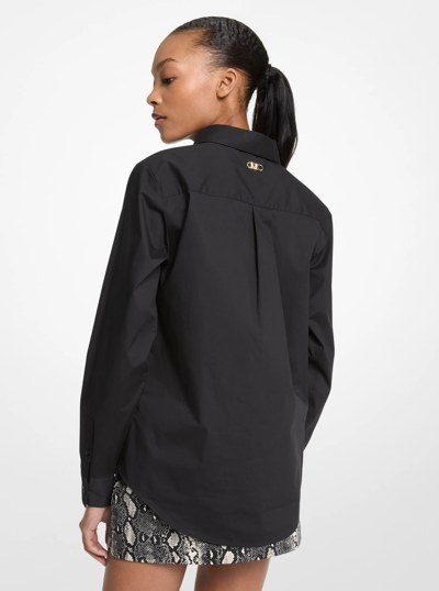 Stretch Cotton Poplin Shirt in BLACK | Michael Kors
