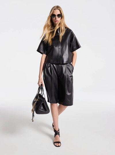 Cropped Leather Shirt in BLACK | Michael Kors