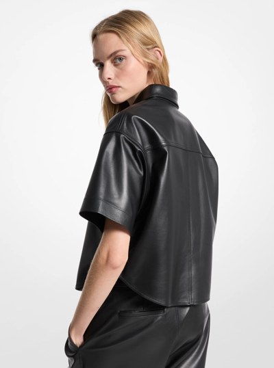 Cropped Leather Shirt in BLACK | Michael Kors