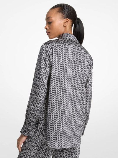 MK2000 Logo Print Satin Shirt in NICKEL | Michael Kors