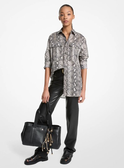 Snake Print Cotton Lawn Shirt in SOFT ECRU | Michael Kors
