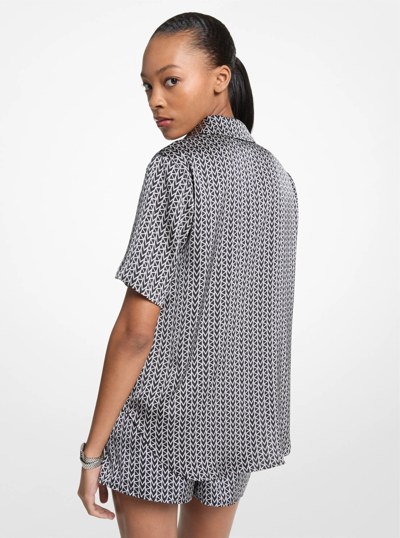 MK2000 Logo Print Satin Camp Shirt in NICKEL | Michael Kors
