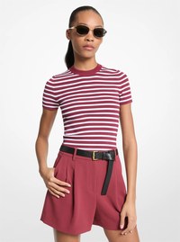 Striped Stretch Knit Short-Sleeve Sweater