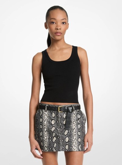 Snake Embossed Leather Mini Skirt in SOFT ECRU | Michael Kors