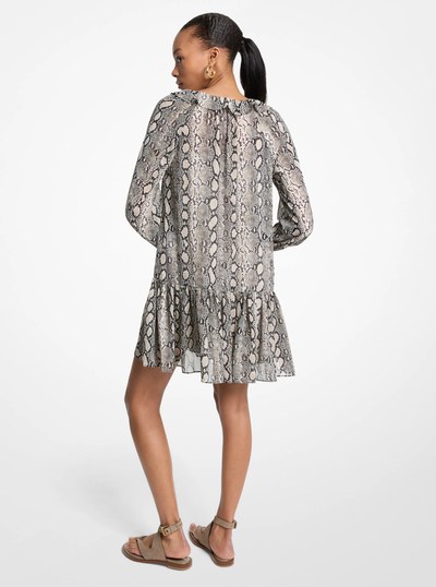 Snake Print Georgette Ruffle Mini Dress in SOFT ECRU | Michael Kors