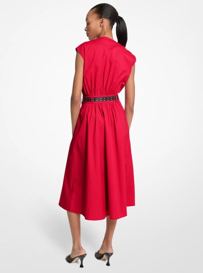 Stretch Cotton Poplin Belted Dress in CRIMSON | Michael Kors
