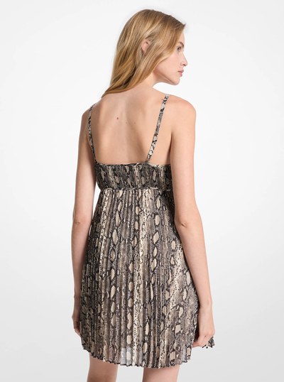 Snake Print Georgette Pleated Slip Dress in SOFT ECRU | Michael Kors