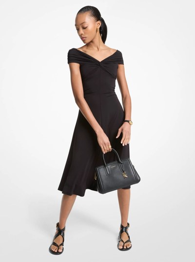 Stretch Viscose Off-The-Shoulder Midi Dress in BLACK | Michael Kors