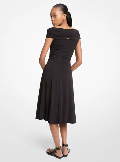 Stretch Viscose Off-The-Shoulder Midi Dress in BLACK | Michael Kors