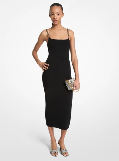 Embellished Viscose Blend Midi Dress in BLACK | Michael Kors