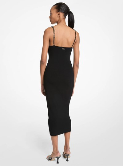 Embellished Viscose Blend Midi Dress in BLACK | Michael Kors