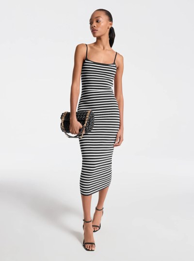 Striped Stretch Viscose Blend Midi Dress in BLACK | Michael Kors