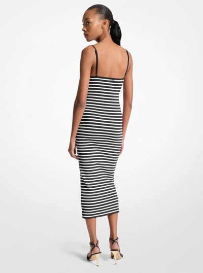 Striped Stretch Viscose Blend Midi Dress in BLACK | Michael Kors