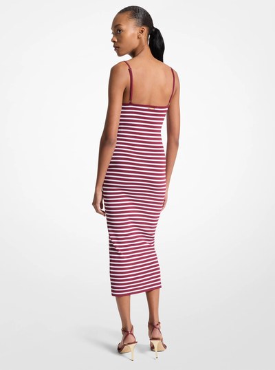 Striped Stretch Viscose Blend Midi Dress in DEEPMULBERRY | Michael Kors