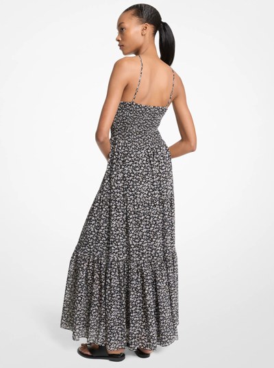 Floral Print Smocked Halter Maxi Dress in TAUPE | Michael Kors