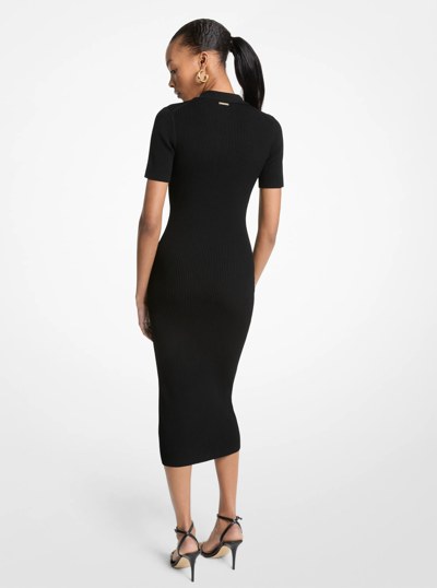 Stretch Knit Polo Midi Dress in BLACK | Michael Kors