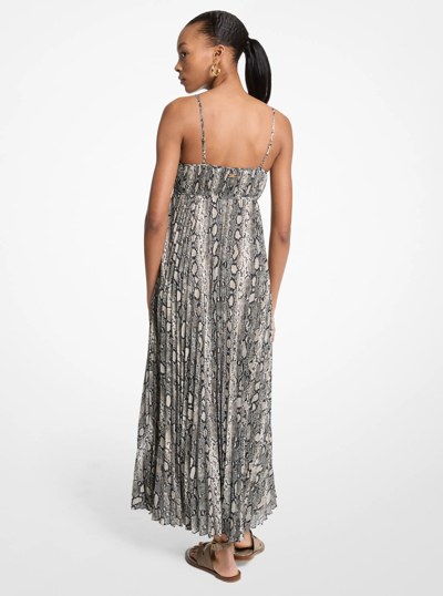 Snake Print Georgette Pleated Maxi Dress in SOFT ECRU | Michael Kors