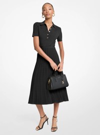 Ribbed Stretch Knit Polo Midi Dress