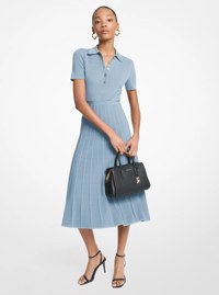 Ribbed Stretch Knit Polo Midi Dress