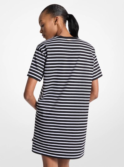 Striped Cotton T-Shirt Dress in BLACK | Michael Kors