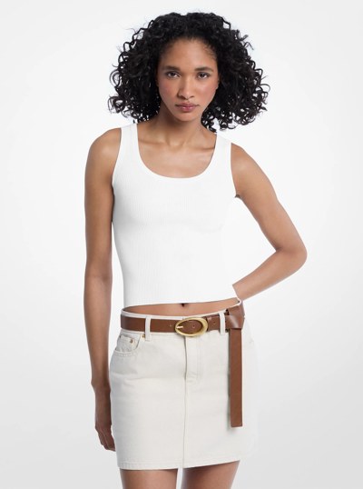 Viscose Blend Knit Cropped Tank Top in WHITE | Michael Kors
