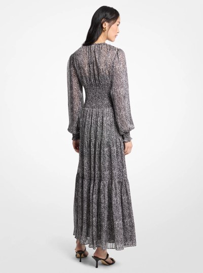 Printed Smocked Georgette Maxi Dress in BLACK/BONE | Michael Kors