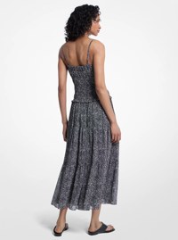 Vestido de georgette con estampado abstracto y fruncido