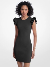 Vestido mini de viscosa el&aacute;stica con volantes
