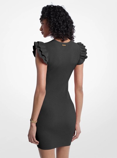 Ruffled Stretch Viscose Mini Dress in BLACK | Michael Kors