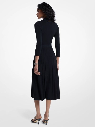 Stretch Knit Polo Sweater Dress in BLACK | Michael Kors