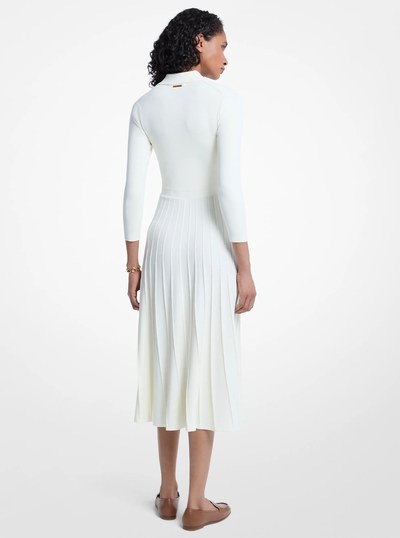 Stretch Knit Polo Sweater Dress in BONE | Michael Kors